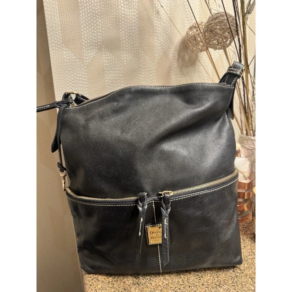 DOONEY & BOURKE DILLEN Black Pebbled Leather Shoulder Hobo‎ Bag Handbag Purse